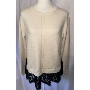 Autumn Cashmere Sweater Womens Size L Lace Hem Knit Soft Crew Neck 100% Cashmere